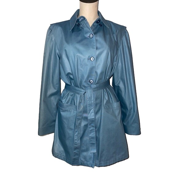London Fog Women's Size 16 Vintage Blue Trench Coat made in USA - Picture 1 of 11